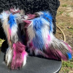 Colorful Faux Fur Winter Boots - Multicolor Women's Rain & Snow Boots